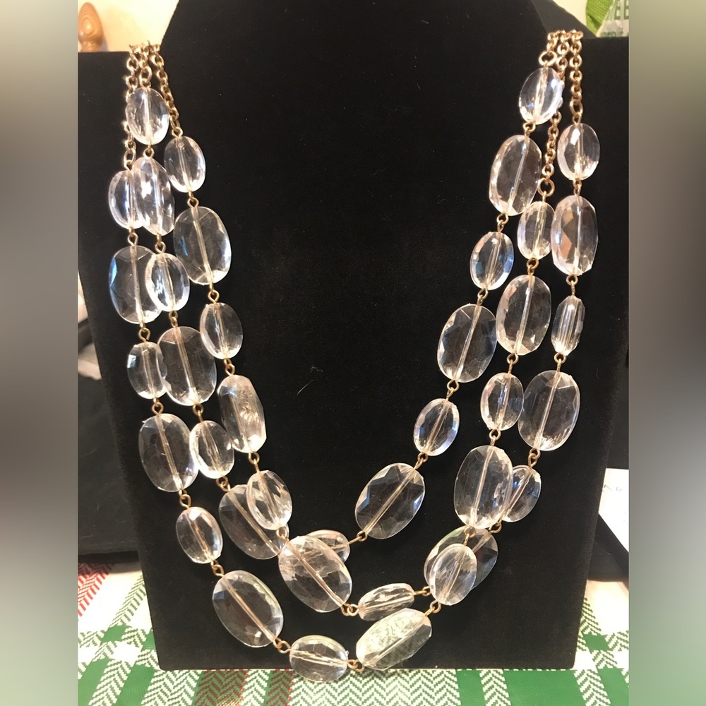 Vintage clear crystal three strand necklace
